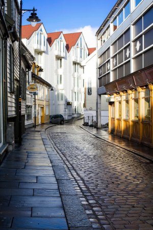 Photo for Typical Street in Old Stavanger Norway with Modern and Old Style - Royalty Free Image