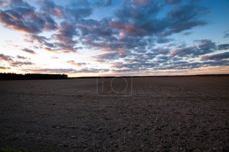 Foto de Puesta de sol sobre el campo agrícola - Imagen libre de derechos