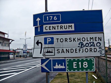 Photo for Sign at Color Line's terminal at Torskholmen, Strmstad - Royalty Free Image