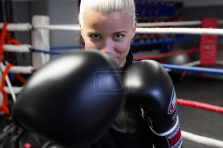 Photo for Sandra Lyng trains Thai boxing - Royalty Free Image