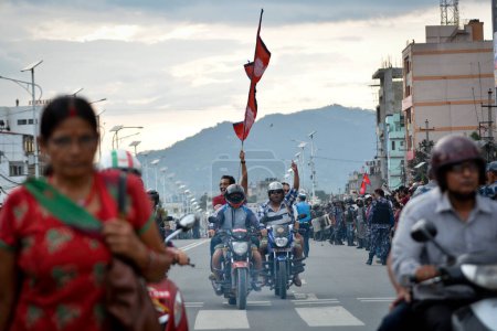 Photo for NEPAL, Kathmandu: Celebrations continued in Kathmandu, Nepal on September 21, 2015, one day after the government unveiled the country's first democratic constitution - Royalty Free Image