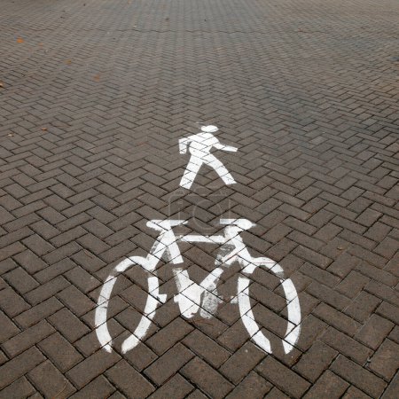 Photo for Painted sign for bikes and pedestrian - Royalty Free Image