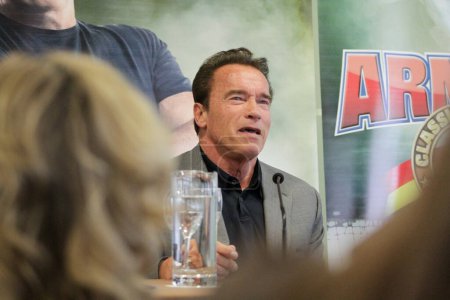Foto de ESPAÑA, Madrid: Arnold Schwarzenegger inauguró la quinta edición de su competencia homónima de deporte y musculación en Madrid el 26 de septiembre de 2015. - Imagen libre de derechos