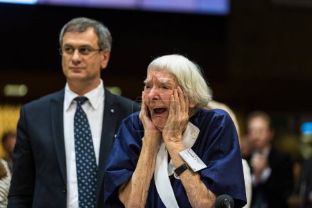 Photo for FRANCE, Strasbourg: Veteran Russian human rights defender Ludmilla Alexeeva at the the Palais de l'Europe in Strasbourg, the opening day of the autumn plenary session of the Parliamentary Assembly of the Council of Europe (PACE) on September 29, 2015 - Royalty Free Image