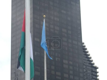 Téléchargez les photos : États-Unis, New York : Le drapeau palestinien a été hissé pour la première fois au siège des Nations Unies à New York le 30 septembre 2015. - en image libre de droit
