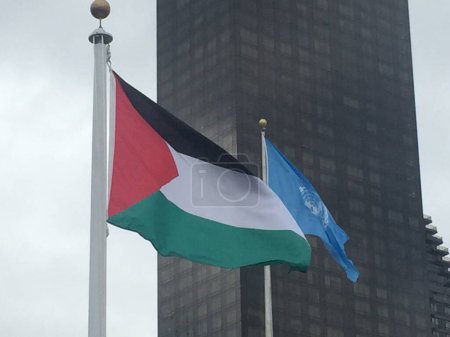 Foto de Estados Unidos, Nueva York: La bandera palestina fue izada por primera vez en la sede de las Naciones Unidas en Nueva York el 30 de septiembre de 2015. - Imagen libre de derechos