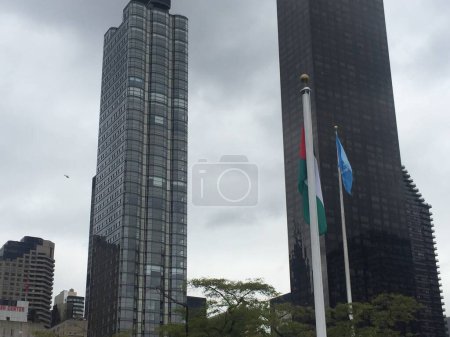 Téléchargez les photos : États-Unis, New York : Le drapeau palestinien a été hissé pour la première fois au siège des Nations Unies à New York le 30 septembre 2015. - en image libre de droit