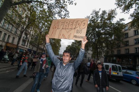 Foto de FRANCIA PARÍS - Personas en manifestación de refugiados - Imagen libre de derechos