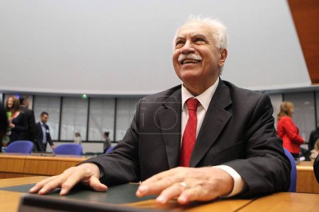 Photo for FRANCE, Strasbourg: Turkish politician Dogu Perincek from the left-wing Turkish Workers' Party looks on at the European Court of Human Rights in the eastern French city of Strasbourg on October 15, 2015. - Royalty Free Image
