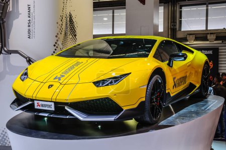 Photo for LAMBORGHINI HURACAN LP 610-4 COUPE/SPYDER on international motor show exhibition - Royalty Free Image