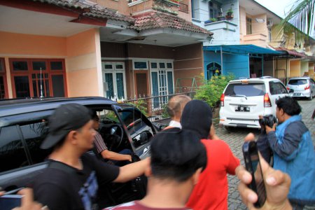 Photo for INDONESIA, Medan: Police detectives reveal at a conference that they have busted drug dealers from an international network in the city of Medan, Indonesia on November 3, 2015. - Royalty Free Image