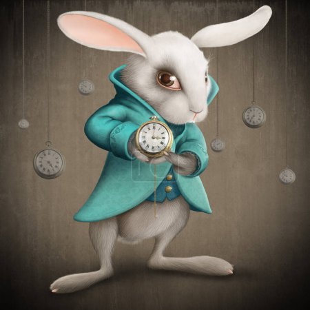 Foto de "conejo blanco con reloj, ilustración colorida - Imagen libre de derechos
