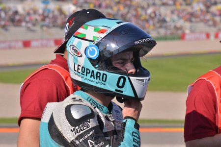 Photo for SPAIN, Cheste: Pilots are seen during Valencia Motor GP tournament at Ricardo Tormo circuit in Valencia, Spain on November 8, 2015.Miguel Oliveira won the Moto 3 race and Danny Kent took Moto3 title - Royalty Free Image