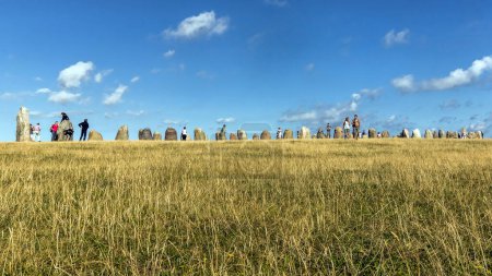 Photo for Ale's Stones is a megalithic monument in Scania in southern Sweden - Royalty Free Image