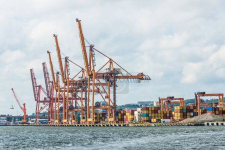 Photo for Cargo containers terminal in harbor - Royalty Free Image