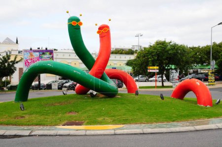 Photo for Roundabout art in Portugal. Colorful Worms statues - Royalty Free Image
