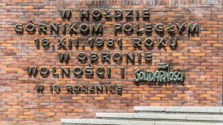 Photo for KATOWICE, POLAND - JUNE 09: The inscription commemorating the miners of Wujek Coal Mine fallen during the pacification of the strike against the martial law in December 1981. - Royalty Free Image