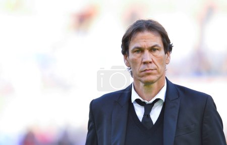 Photo for ITALY, Rome: Associazione Sportiva Roma coach Rudi Garcia looks on with intensity during the Serie A game against Atalanta Bergamasca Calcio at Stadio Olimpico in Rome, Italy on November 29, 2015. - Royalty Free Image