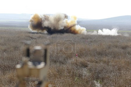Photo for IRAQ, Gwer: Iraqi Kurdish Peshmerga fighters clear the area of Gwer, near Erbil, Iraq from mines on December 2, 2015. - Royalty Free Image