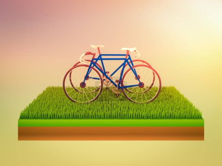 Téléchargez les photos : Bicyclettes isométriques sur herbe verte - en image libre de droit