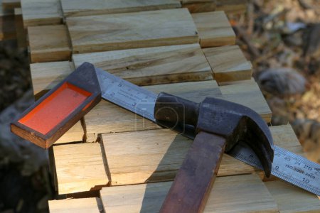 Photo for Wood and carpentry tools, close up view - Royalty Free Image