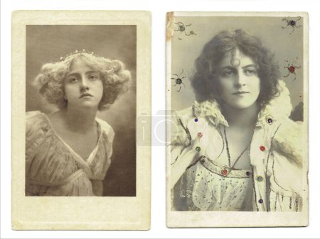 scan photo of Antique Postcards with ladies 