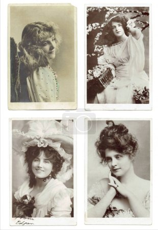 Scan-Foto von antiken Postkarten mit Damen 
