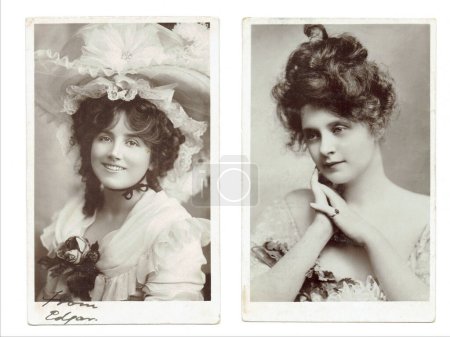 scan photo of Antique Postcards with ladies 
