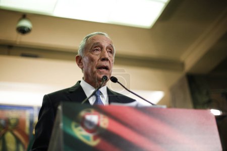 Photo for PORTUGAL, Lisbon: Portugal's new president, Marcelo Rebelo de Sousa, gives a speech in front of his supporters, in Lisbon, Portugal, on January 24, 2016, after winning the presidential elections with more than 50% of the votes. - Royalty Free Image