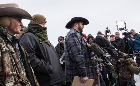 Photo for USA, Burns: Group of armed militiamen continue their occupation of a federal building at the Malheur National Wildlife Refuge near Burns, Oregon on January 4, 2016. - Royalty Free Image