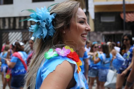 Photo for BRAZIL, Sao Paulo: Revellers celebrate during 32th Block Bando 7 traditional Carnival in Sao Paulo bohemian neighborhood of Vila Madalena on January 30, 2016 in Sao Paulo. - Royalty Free Image