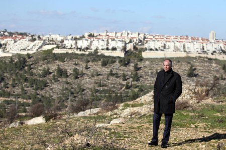 Photo for WEST BANK, Beit Jala: French consul of Jerusalem Herv Magro stands the Cremisan valley near Beit Jala, between West Bank and Israeli territory, on February 9, 2016 as Israel is about to make its largest land seizure in the West Bank since August 2014 - Royalty Free Image