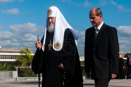 Téléchargez les photos : CUBA, La Havane : Le patriarche de l'Église orthodoxe russe Cyrille arrive à l'aéroport José Marti à La Havane, Cuba, le 11 février 2016. Il rencontrera le Pape François - en image libre de droit
