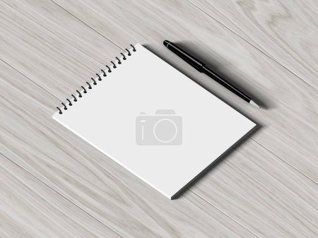 Photo for Blank note paper with pen on wood background - Royalty Free Image