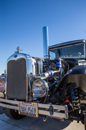 Photo for Redding, California, USA- February 13, 2016: A Ford hot rod's engine is on display for the crowd at the Redding Drags in northern California. - Royalty Free Image