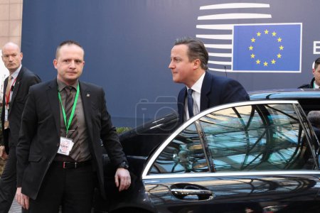 Photo for BELGIUM, Brussels: David Cameron, Prime Minister of the United Kingdom, arrives at the European Council on February 19, 2016. - Royalty Free Image