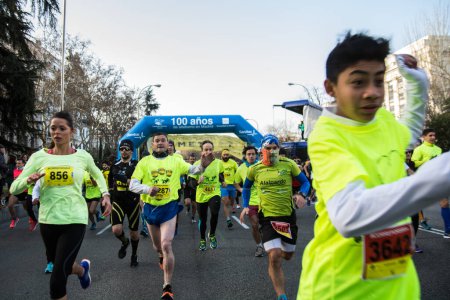 Photo for SPAIN, Madrid: People runs during a charity race organized by Amnesty International, the Syrian People Support Association and the Madrid Action Network on February 21, 2016 in central Madrid. - Royalty Free Image