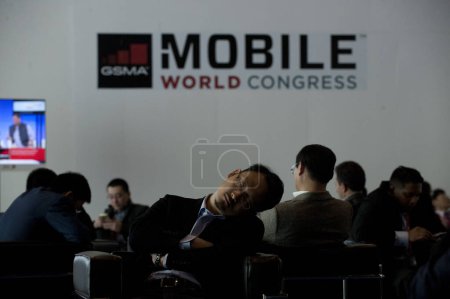 Foto de Mobile World Congress en Barcelona, el 23 de febrero de 2016. El Mobile World Congress MWC gran evento para Barcelona - Imagen libre de derechos