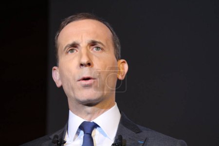 Photo for FRANCE, La Defense : Philippe Knoche, CEO of French nuclear power group Areva, speaks during the presentation of the group's 2015 results in La Defense on February 26, 2016. - Royalty Free Image