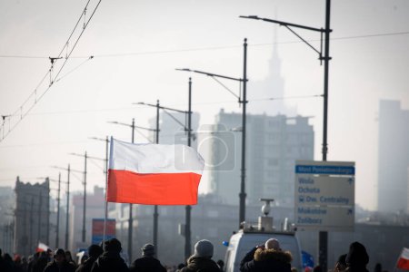 Photo for POLAND, Warsaw: Ten of thousands take part in a protest in Warsaw organized by KOD, the Polish Committee for the Defence of Democracy, under the slogan 'We, The People', on February 27, 2016. - Royalty Free Image