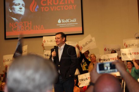 Photo for UNITED STATES, Kannapolis: Texas Senator and Republican Presidential Hopeful Ted Cruz speaks during a campaign rally in Kannapolis, North Carolina, on March 8, 2016 - Royalty Free Image