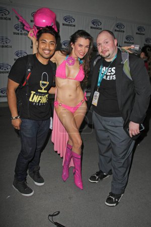 Photo for Alicia Arden The "Baywatch" Actress Wears A Tiny Pink Bikini "Skin Trooper" Costume On The Floor At Los Angeles Wondercon, Los Angeles Convention Center, Los Angeles, USA - Royalty Free Image