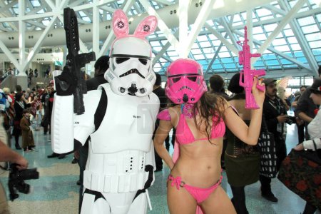 Photo for Alicia Arden The "Baywatch" Actress Wears A Tiny Pink Bikini "Skin Trooper" Costume On The Floor At Los Angeles Wondercon, Los Angeles Convention Center, Los Angeles, USA - Royalty Free Image