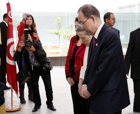 Photo for TUNISIA, Tunis: United Nations Secretary General Ban Ki-moon speaks at the Bardo National Museum in Tunis, Tunisia on March 28, 2016 - Royalty Free Image