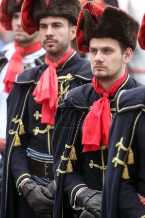 Foto de Guardia de Honor del Regimiento Cravat popular atracción turística en Zagreb - Imagen libre de derechos