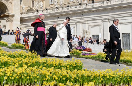 Photo for Vatican - April 9, 2016: Pope Francis attends his Jubilee audience in Saint-Peter's Square at the Vatican - Royalty Free Image