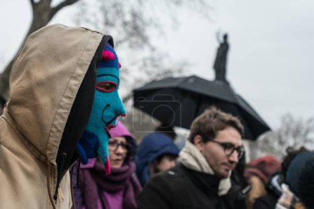 Photo for FRANCE, Paris : People join the Nuit Debout or Standing night movement at the Place de la Republique in Paris on April 2, 2016 - Royalty Free Image