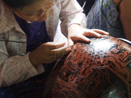 Photo for Woman working with Lacquerware in Myanmar - Royalty Free Image