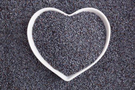 Photo for Poppy seed background with the heart form - Royalty Free Image