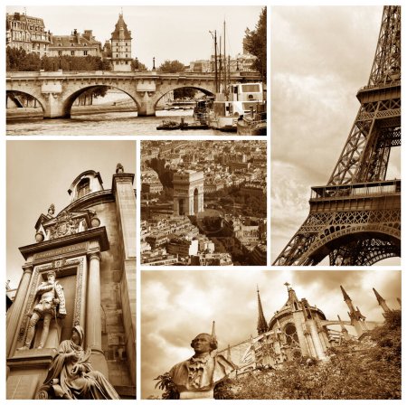 Téléchargez les photos : Ensemble de collages d'images de Paris avec des monuments célèbres - en image libre de droit